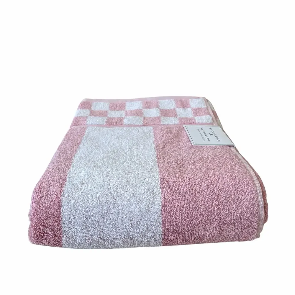 NEW Mackenzie-Childs Cotton Bath Towel with Rosy Check Border